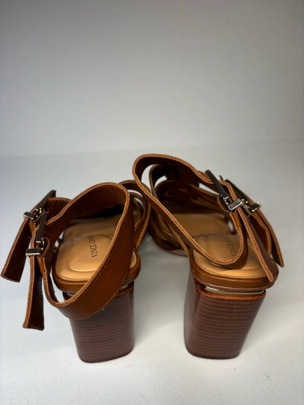Vince Camuto Cognac Brown Gladiator Block Heel Sandals Buckle Strap Heels Size 6